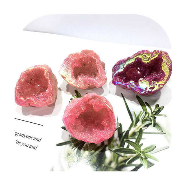 Naturalny agat Geode kryształ kwarcowy - różowy kamień leczniczy do dekoracji wnętrz - Wianko - 5