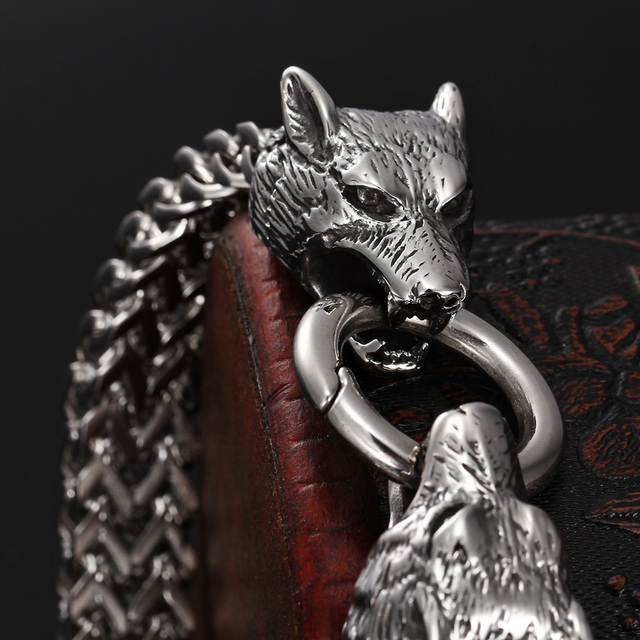 Bransoletka męska srebrna z czaszką wilka i głową lwa - biżuteria stalowa - Wianko - 14