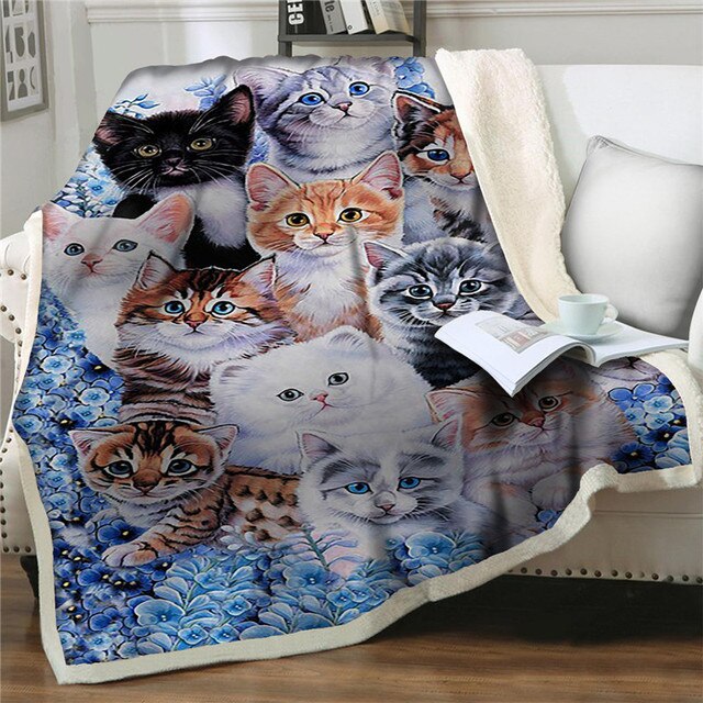 Koc flanelowy dla kota - miękki, słodki wzór kociaka na łóżko i sofę - Wianko - 22