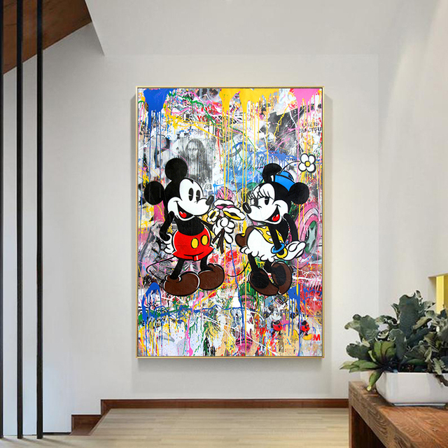 Malarstwo Disney Graffiti Art Mickey i Myszka Minnie na płótnie - plakat i druk na ścianę do salonu - Wianko - 5