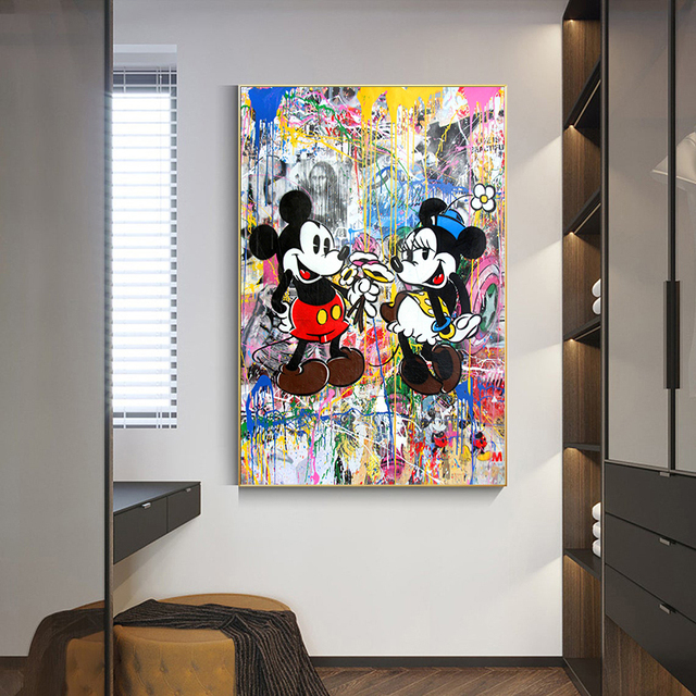 Malarstwo Disney Graffiti Art Mickey i Myszka Minnie na płótnie - plakat i druk na ścianę do salonu - Wianko - 4