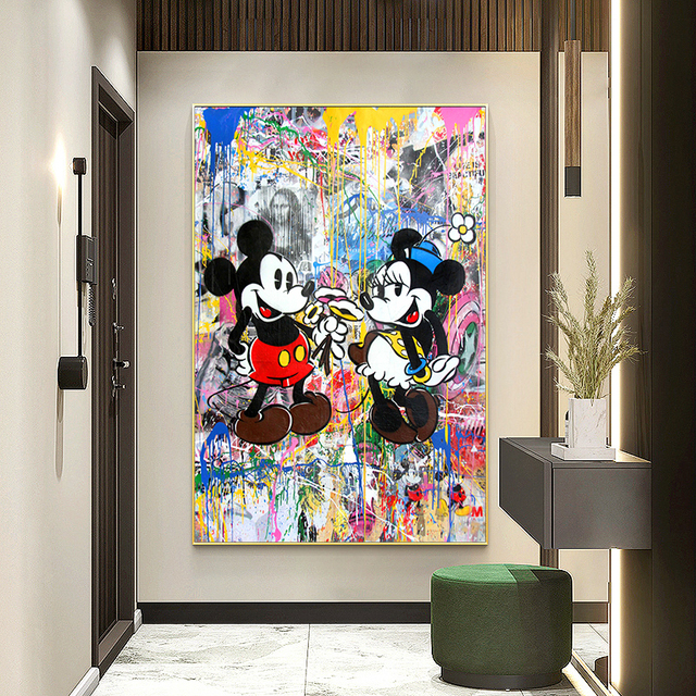 Malarstwo Disney Graffiti Art Mickey i Myszka Minnie na płótnie - plakat i druk na ścianę do salonu - Wianko - 7