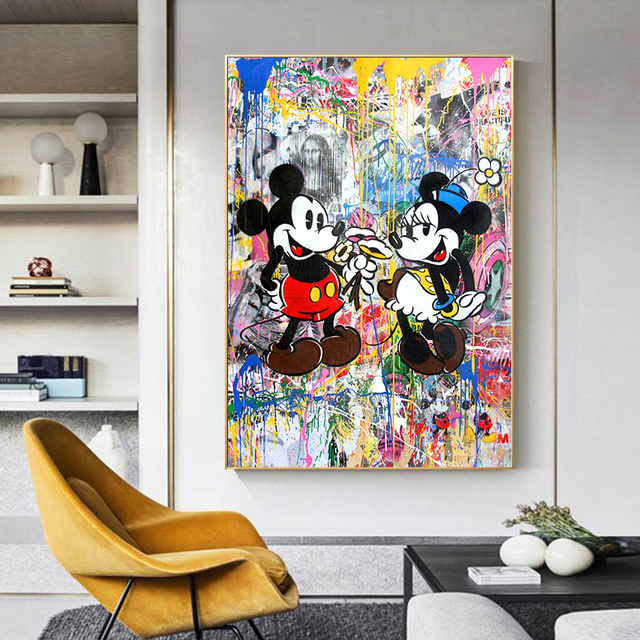 Malarstwo Disney Graffiti Art Mickey i Myszka Minnie na płótnie - plakat i druk na ścianę do salonu - Wianko - 6