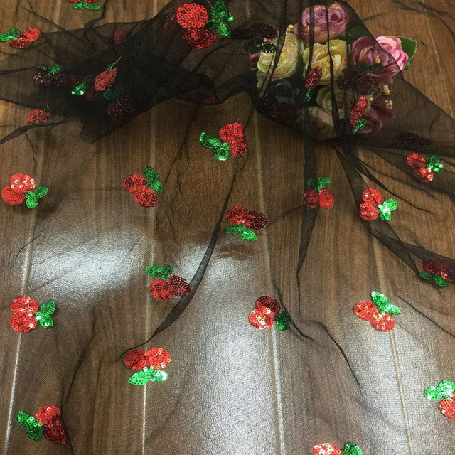 Materiał: 3 jardy pięknej wiśniowej tkaniny netto cekiny hafty koronki tiul na dziewczynę sukienka suknie ślubne Tutu - szerokość 150cm - Wianko - 4