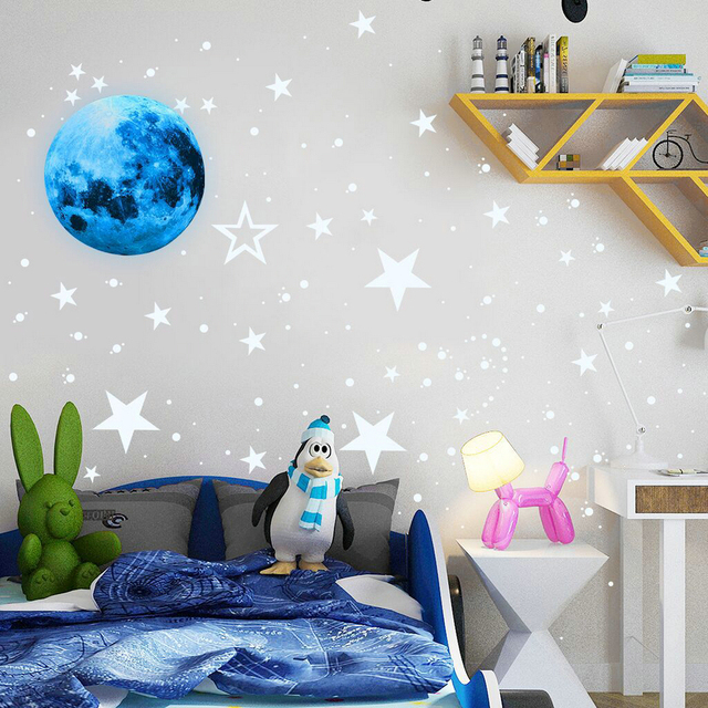 Naklejki ścienne fluorescencyjne - świecący księżyc i gwiazdy dla dzieci, dekoracja sufitu sypialni - Wianko - 15