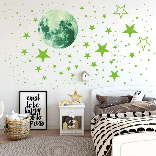 Naklejki ścienne fluorescencyjne - świecący księżyc i gwiazdy dla dzieci, dekoracja sufitu sypialni - Wianko - 3