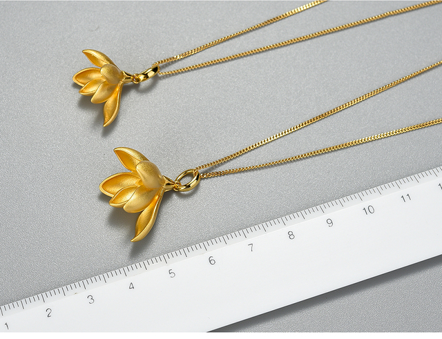 Elegancki wisiorek Lotus Fun Magnolia z 18K złotym kwiatem - 925 Sterling Silver Handmade Fine Jewelry dla kobiet - Wianko - 6