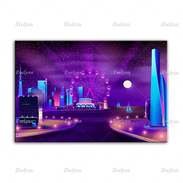 Plakat Neonowe Miasto Synthwave - Paryż, Nowy Jork, Tokio, Piramida - Malarstwo Nowoczesne - Wystrój Salonu - Płótno - Nordic Wall Art - Prezent z Nadrukiem - Wianko - 5