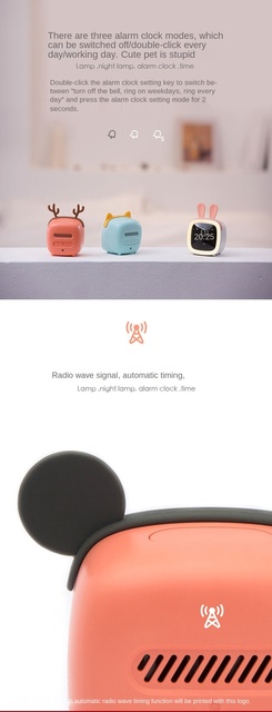 Multifunkcyjny cyfrowy budzik LCD z temperaturą, lampką nocną, drzemką i ozdobą na biurko - Smart Cute B - Wianko - 7