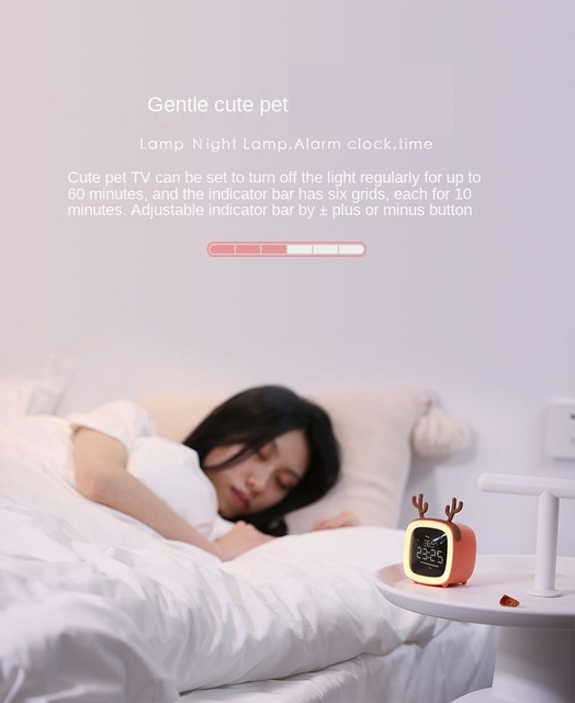 Multifunkcyjny cyfrowy budzik LCD z temperaturą, lampką nocną, drzemką i ozdobą na biurko - Smart Cute B - Wianko - 4