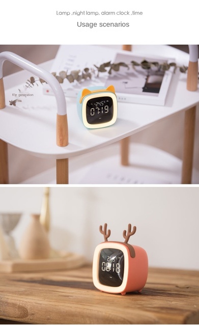 Multifunkcyjny cyfrowy budzik LCD z temperaturą, lampką nocną, drzemką i ozdobą na biurko - Smart Cute B - Wianko - 13