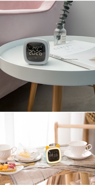 Multifunkcyjny cyfrowy budzik LCD z temperaturą, lampką nocną, drzemką i ozdobą na biurko - Smart Cute B - Wianko - 10