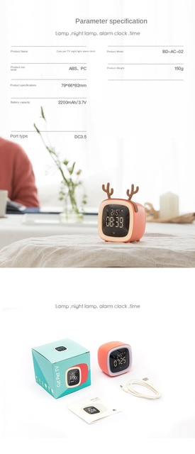 Multifunkcyjny cyfrowy budzik LCD z temperaturą, lampką nocną, drzemką i ozdobą na biurko - Smart Cute B - Wianko - 14