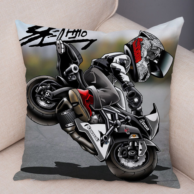 Poszewka na poduszkę dekoracyjna Cartoon motocykl aksamitna sportowa - Wianko - 3