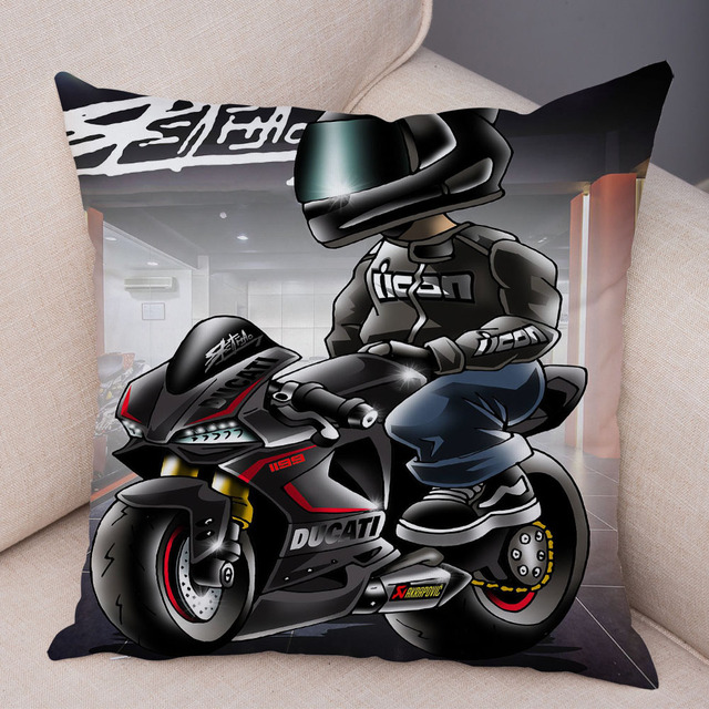 Poszewka na poduszkę dekoracyjna Cartoon motocykl aksamitna sportowa - Wianko - 10