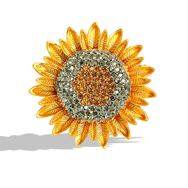 Luksusowa broszka słonecznik z żółtymi, błyszczącymi kryształkami - Wianko - 2