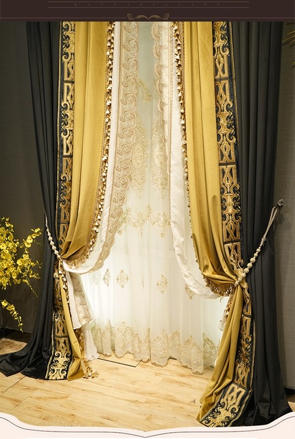 Zasłona luksusowej sypialni w europejskim stylu retro postmodernistycznym z aksamitu - czarna - Wianko - 9