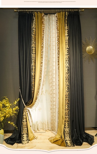 Zasłona luksusowej sypialni w europejskim stylu retro postmodernistycznym z aksamitu - czarna - Wianko - 2