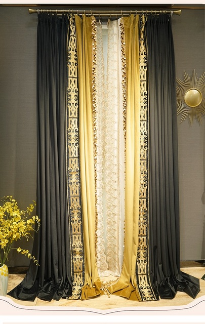 Zasłona luksusowej sypialni w europejskim stylu retro postmodernistycznym z aksamitu - czarna - Wianko - 1