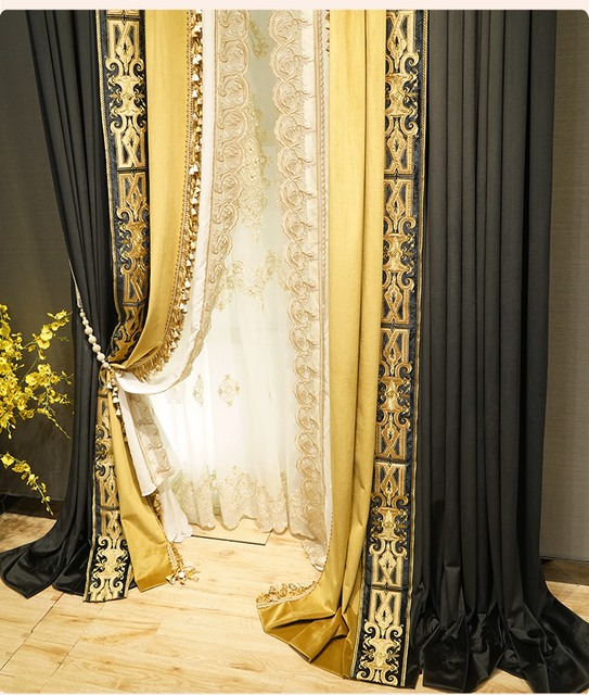 Zasłona luksusowej sypialni w europejskim stylu retro postmodernistycznym z aksamitu - czarna - Wianko - 5