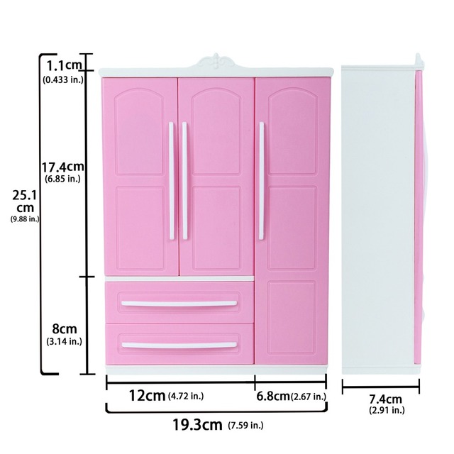 Meble do domku dla lalek - różowy zestaw wysokiej jakości ze szafą, łóżkiem, poduszką i toaletką - Wianko - 13