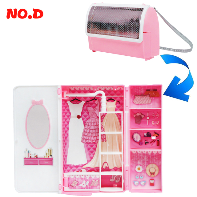 Meble do domku dla lalek - różowy zestaw wysokiej jakości ze szafą, łóżkiem, poduszką i toaletką - Wianko - 10