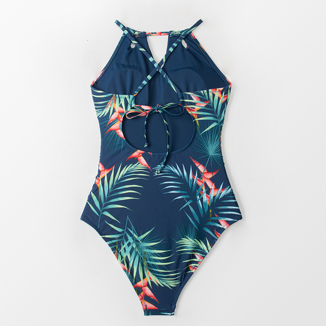 Jednoczęściowy strój kąpielowy CUPSHE w kolorze teal z wycięciami, dekoltem na szyi i koronkowym wiązaniem z tyłu, idealny na plażę – Monokini 2021 - Wianko - 5