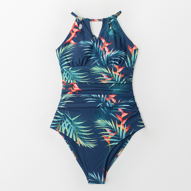 Jednoczęściowy strój kąpielowy CUPSHE w kolorze teal z wycięciami, dekoltem na szyi i koronkowym wiązaniem z tyłu, idealny na plażę – Monokini 2021 - Wianko - 4