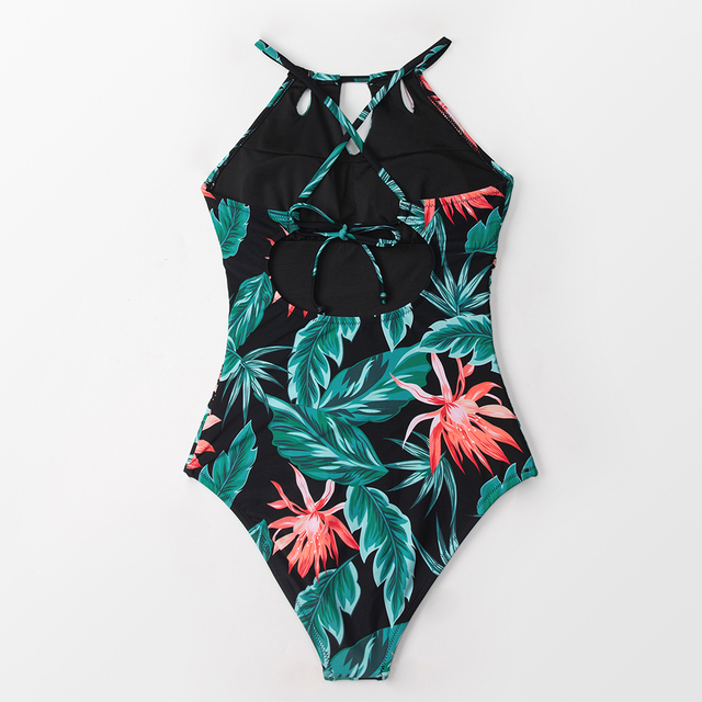 Jednoczęściowy strój kąpielowy CUPSHE w kolorze teal z wycięciami, dekoltem na szyi i koronkowym wiązaniem z tyłu, idealny na plażę – Monokini 2021 - Wianko - 7