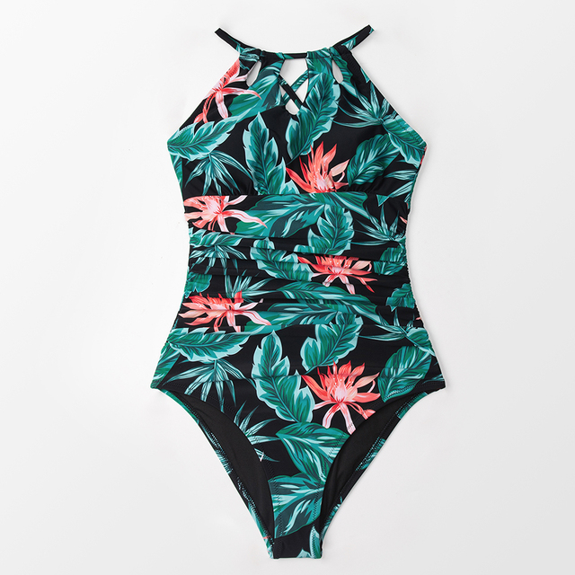 Jednoczęściowy strój kąpielowy CUPSHE w kolorze teal z wycięciami, dekoltem na szyi i koronkowym wiązaniem z tyłu, idealny na plażę – Monokini 2021 - Wianko - 6