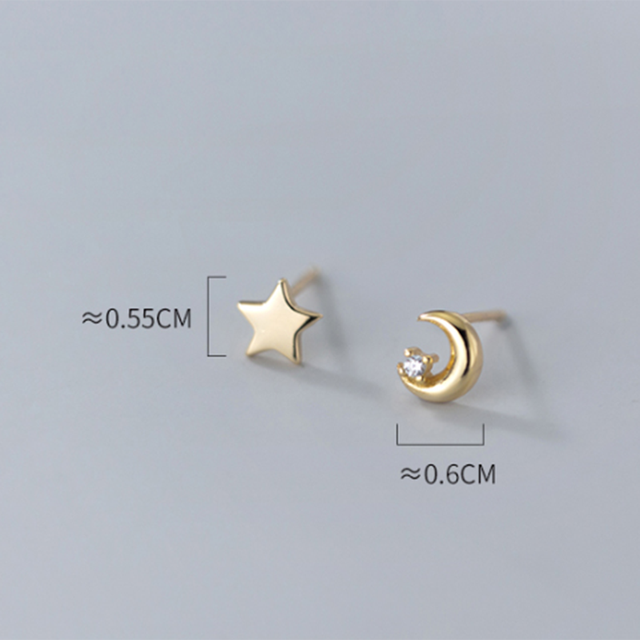 925 Sterling Silver Kolczyki sztyfty koreańskiej mody - mini gwiazda księżyc dla młodych kobiet - Wianko - 2