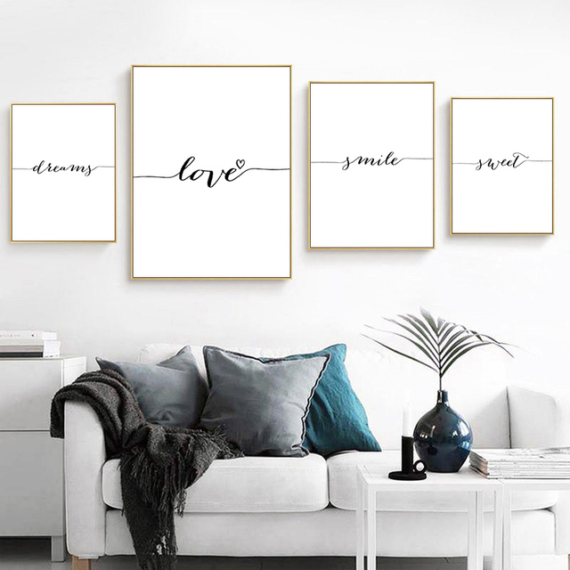 Miłość, uśmiech i sen - plakat na płótnie w stylu skandynawskim do dekoracji sypialni - Wianko - 5
