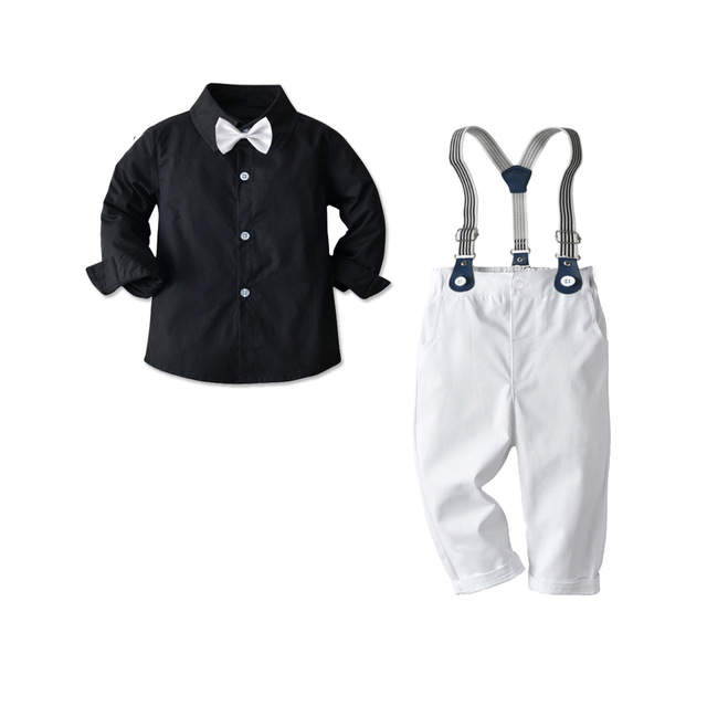 Garnitur na urodziny chłopca 2021 - formalne ubranie dla dzieci w zestawie: bluzka, kombinezon i muszka - Wianko - 9