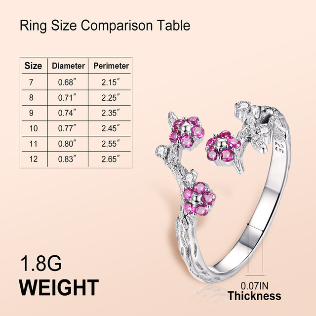 Pierścień 925 Sterling Silver Trunk kwiat śliwy z regulacją, biżuteria ślubna fioletowy cyrkon, zima kwitnące - Wianko - 5