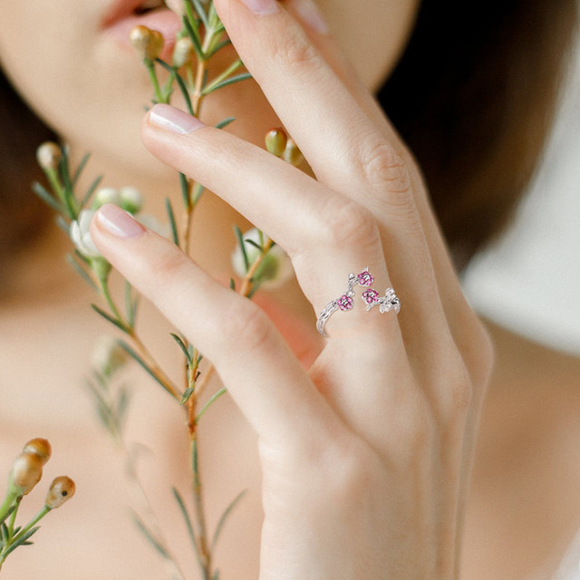 Pierścień 925 Sterling Silver Trunk kwiat śliwy z regulacją, biżuteria ślubna fioletowy cyrkon, zima kwitnące - Wianko - 3