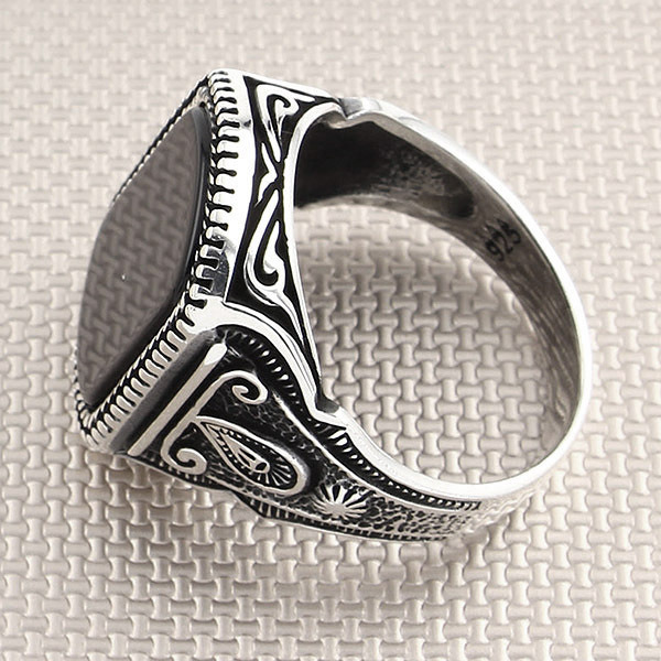Męski pierścionek z turkusowym naturalnym kamieniem w srebrze próby 925 – klasyczna biżuteria ręcznie wykonana - Wianko - 7