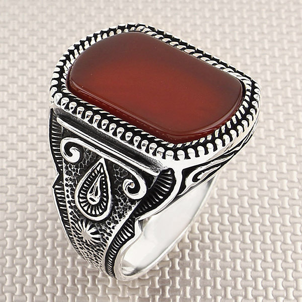 Męski pierścionek z turkusowym naturalnym kamieniem w srebrze próby 925 – klasyczna biżuteria ręcznie wykonana - Wianko - 2