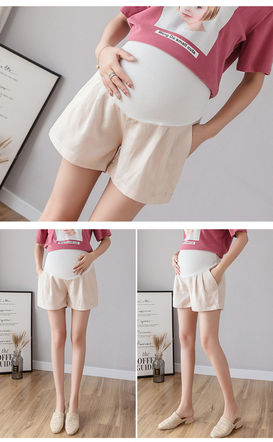 Spodenki dresowe ciążowe z cienkiej bawełny i lnu, modne, podtrzymujące brzuch - Wianko - 11