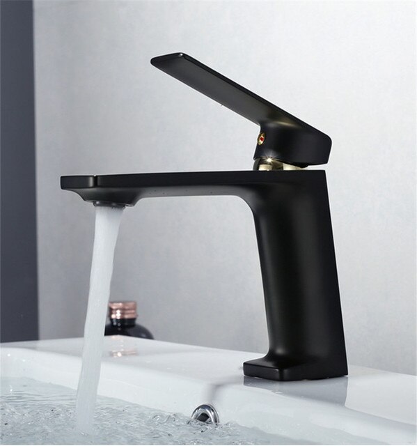 Nowy przyjazny mikser umywalkowy z jednym uchwytem - mosiądzowy, czarny/złoty- do ciepłej i zimnej wody - Wianko - 2