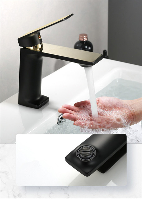 Nowy przyjazny mikser umywalkowy z jednym uchwytem - mosiądzowy, czarny/złoty- do ciepłej i zimnej wody - Wianko - 3