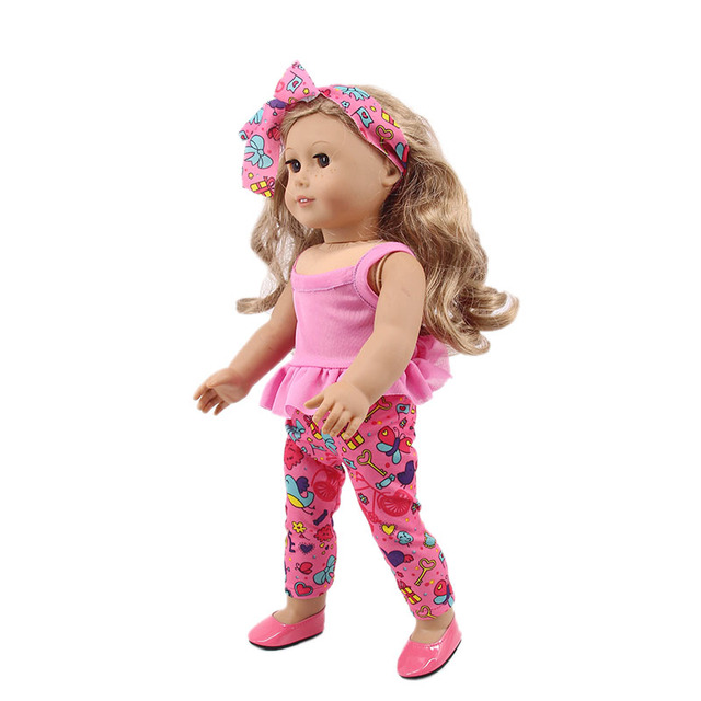 Akcesoria dla lalek - Sling koronkowy Top + spodnie na co dzień + opaska na 18 Cal amerykańska lalka dziewczyny i 43 Cm noworodki - Wianko - 13