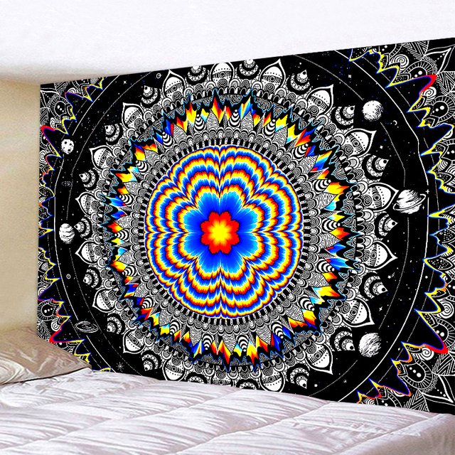 Gobelin Mandala z motywem słońca, księżyca i czerni oraz bieli - dekoracja ściany w stylu psychodelicznym - Wianko - 5