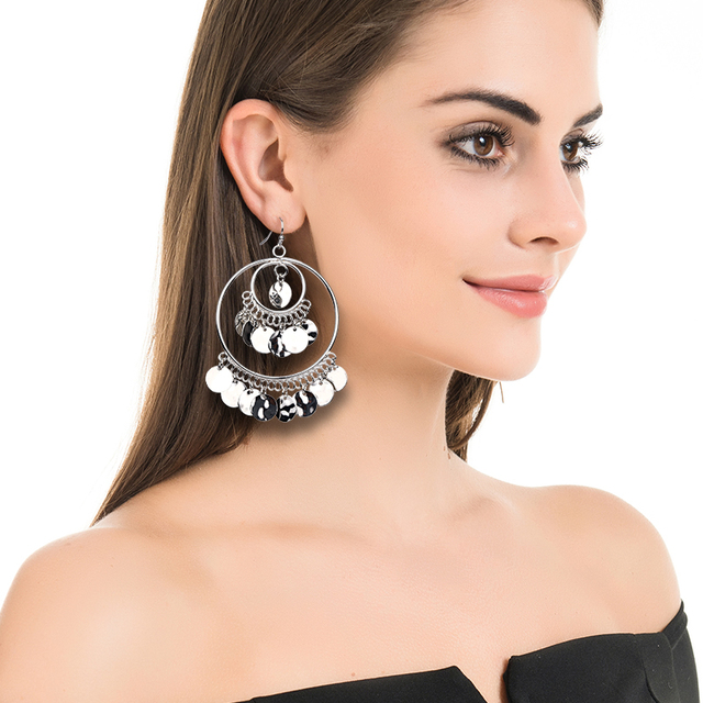Nausznice duże, okrągłe geometryczne bez klipsów do uszu, wiszące kolczyki dla kobiet - nowoczesna biżuteria 2020 - Wianko - 4