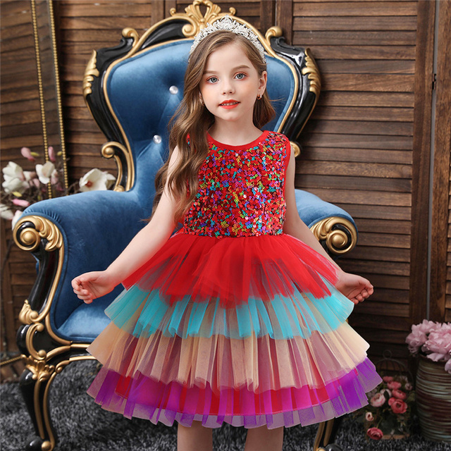 Sukienka wieczorowa w kwiaty dla dziewczynki - kolorowe ciasto, cekinowa siatka, dziecięcy Tutu Princess Dress Costume - Wianko - 18