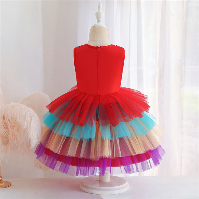 Sukienka wieczorowa w kwiaty dla dziewczynki - kolorowe ciasto, cekinowa siatka, dziecięcy Tutu Princess Dress Costume - Wianko - 21