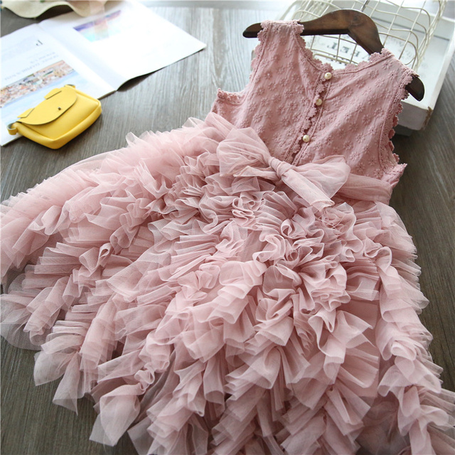 Sukienka wieczorowa w kwiaty dla dziewczynki - kolorowe ciasto, cekinowa siatka, dziecięcy Tutu Princess Dress Costume - Wianko - 45