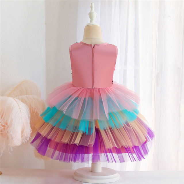 Sukienka wieczorowa w kwiaty dla dziewczynki - kolorowe ciasto, cekinowa siatka, dziecięcy Tutu Princess Dress Costume - Wianko - 24
