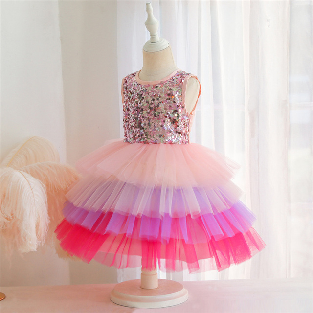 Sukienka wieczorowa w kwiaty dla dziewczynki - kolorowe ciasto, cekinowa siatka, dziecięcy Tutu Princess Dress Costume - Wianko - 26