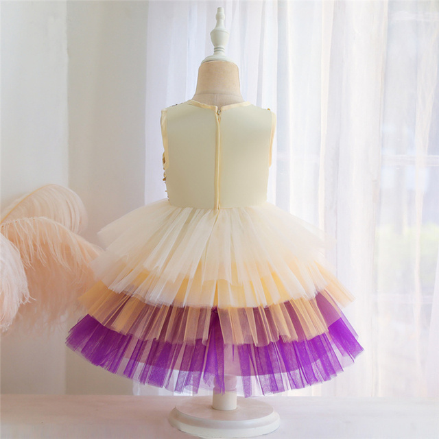 Sukienka wieczorowa w kwiaty dla dziewczynki - kolorowe ciasto, cekinowa siatka, dziecięcy Tutu Princess Dress Costume - Wianko - 30