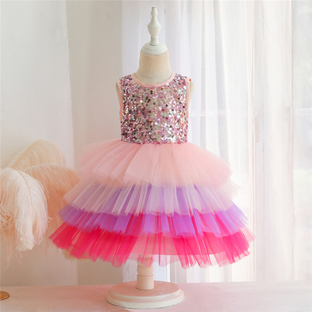 Sukienka wieczorowa w kwiaty dla dziewczynki - kolorowe ciasto, cekinowa siatka, dziecięcy Tutu Princess Dress Costume - Wianko - 25